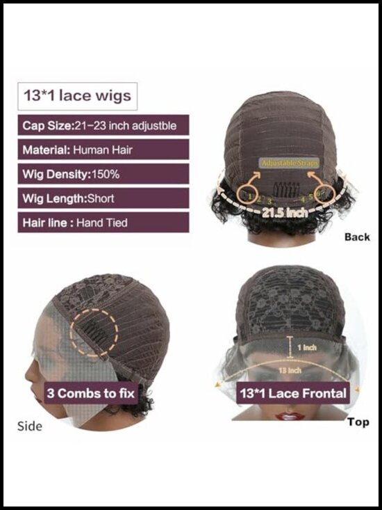 Short Curly Pixie Cut Lace Front Wig 6 Inch, HD Lace, Pre Plucked, Glueless